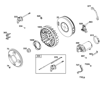 Flywheel, Ignition, And Starter Group Diagram and Parts List for 386447-3312-G1 200000 - 399999 Briggs and Stratton Engine